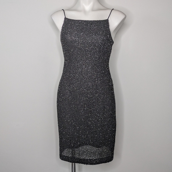 Vintage Cache black fully beaded spaghetti strap mini dress 4 - Picture 1 of 10